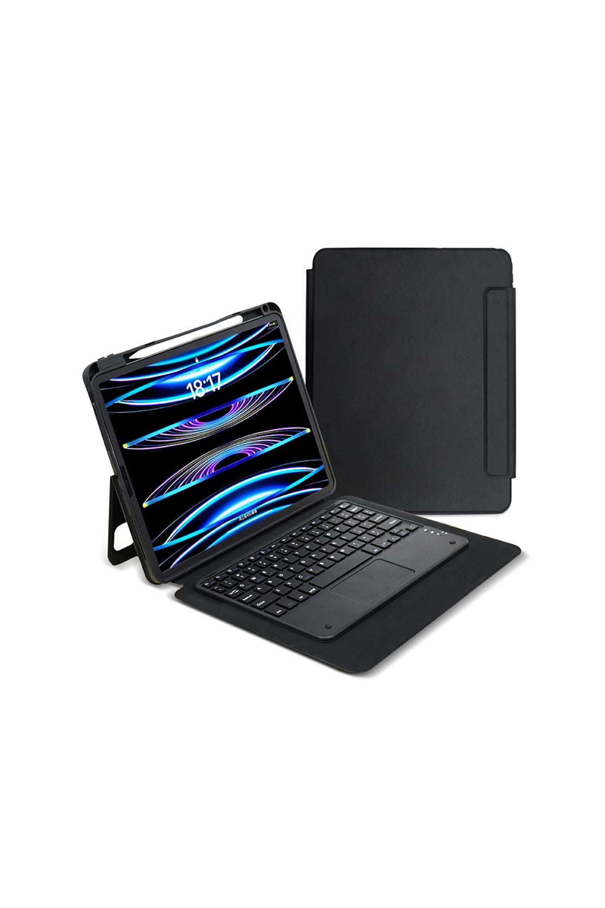 iPad Pro 13 2024 Zore Border Keyboard Bluetooh Bağlantılı Standlı Klavyeli Tablet Kılıfı - Siyah