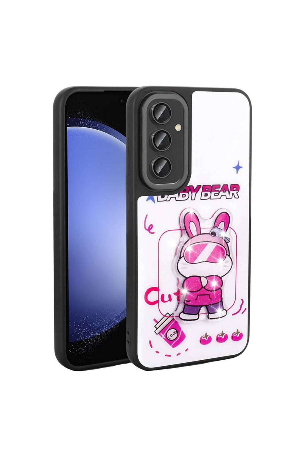 Galaxy S23 FE Kılıf Parlayan Kabartmalı İkonik Figürlü Zore Amas Silikon Kapak - Pembe