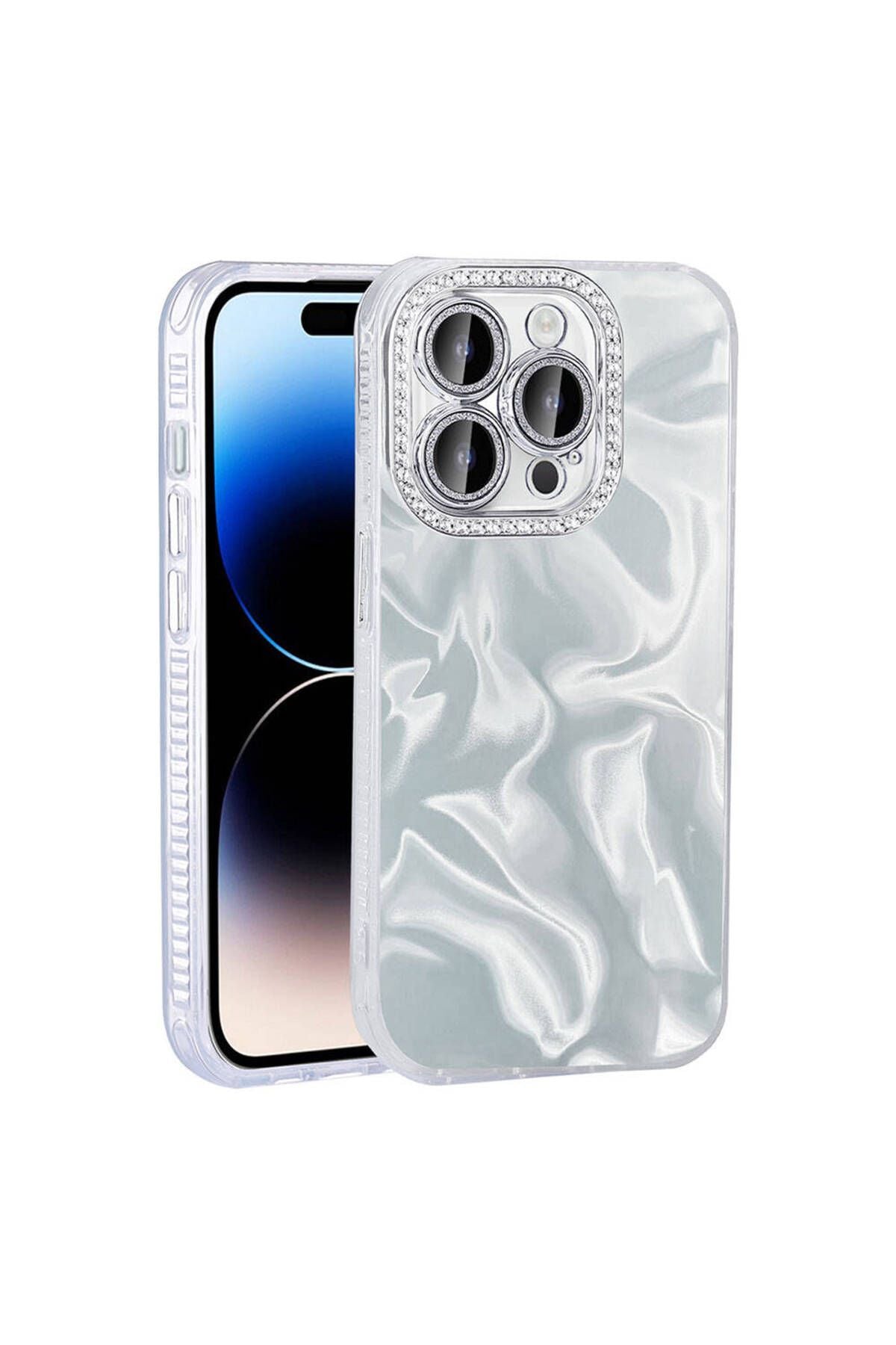 iPhone 15 Pro Max Kılıf Airbagli Parlak Taş Detay Tasarımlı Zore Esila Kapak - Pembe