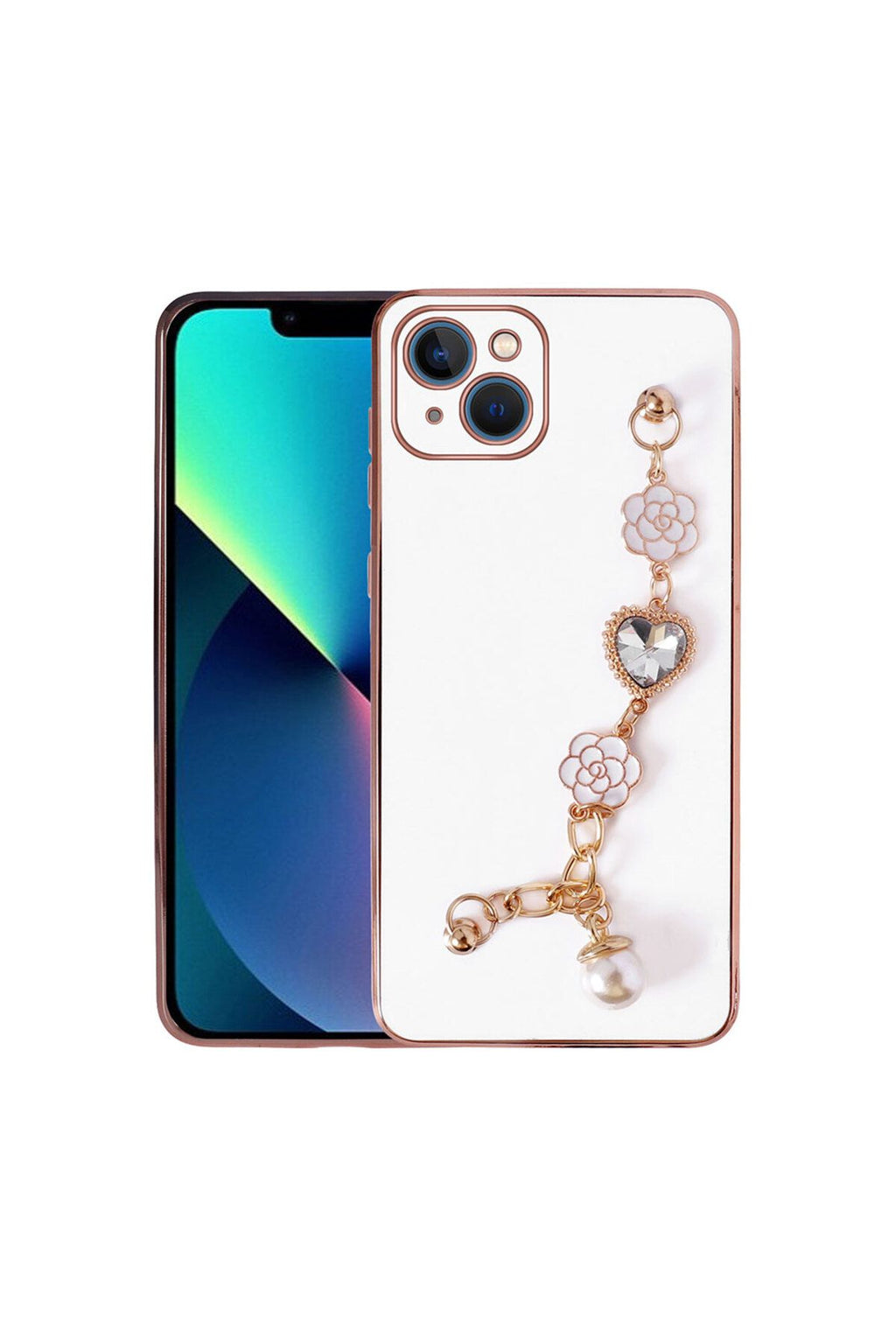 iPhone 14 Uyumlu El Tutamaçlı Kamera Korumalı Zore Taka Silikon Kılıf-Beyaz