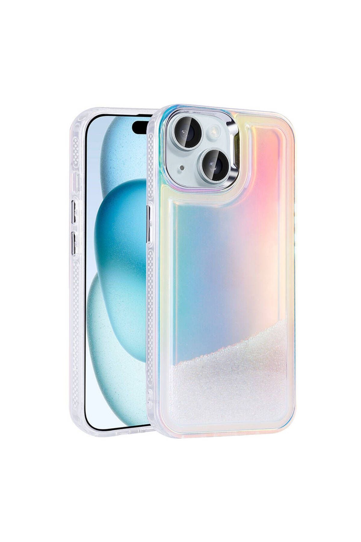 iPhone 15 Kılıf Airbagli Renkli Arka Yüzey Boncuk Tasarımlı Zore Kumul Kapak - Pembe