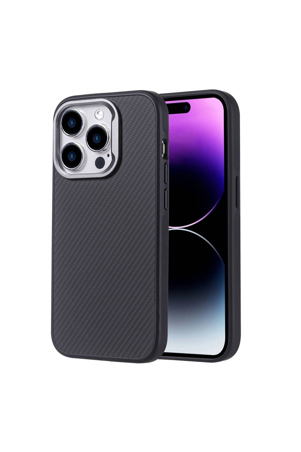 iPhone 15 Pro Kılıf Magsafe Şarj Özellikli Karbon Fiber Görünümlü Zore Troy Kapak-Siyah