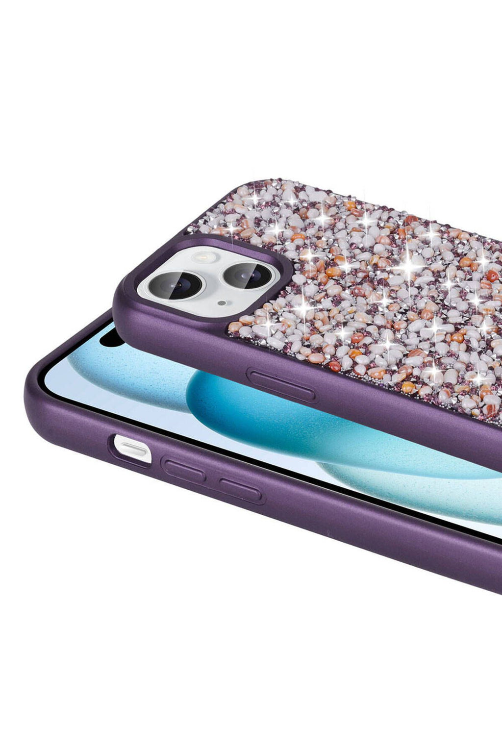 iPhone 15 Uyumlu Parlak Taşlı Tasarım CSM Zore Linea Kılıf-Pembe