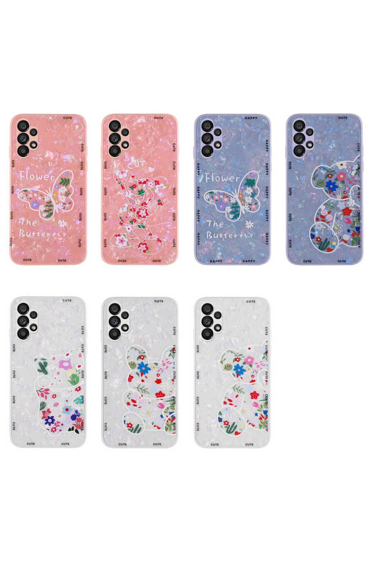 Galaxy A13 4G Kılıf Desenli Sert Silikon Zore Mumila Kapak - White Bear