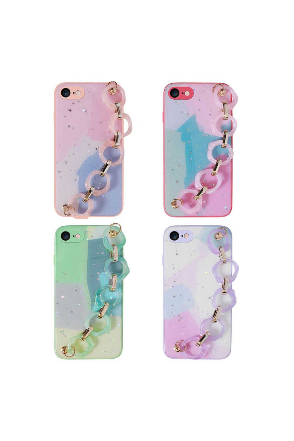 iPhone SE 2020 Kılıf Simli Desenli El Askılı Tutacaklı Zore Elsa Silikon Kapak - Pembe Koyu