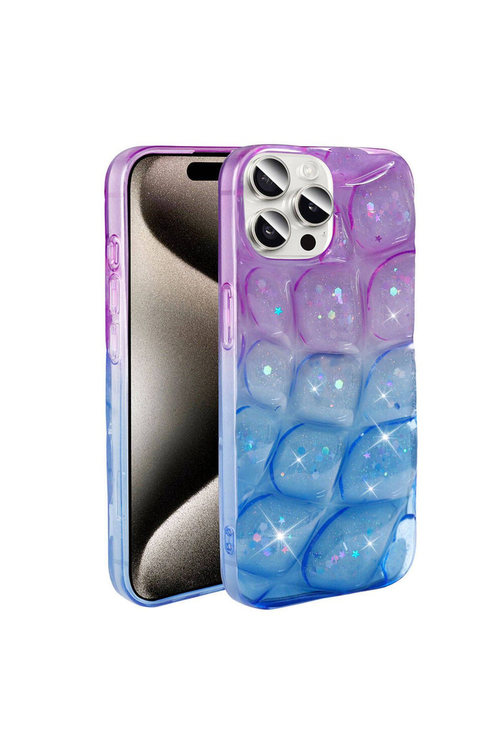 iPhone 15 Pro Kılıf Simli 3D Desenli Zore Hacar Kapak - Mor-Mavi