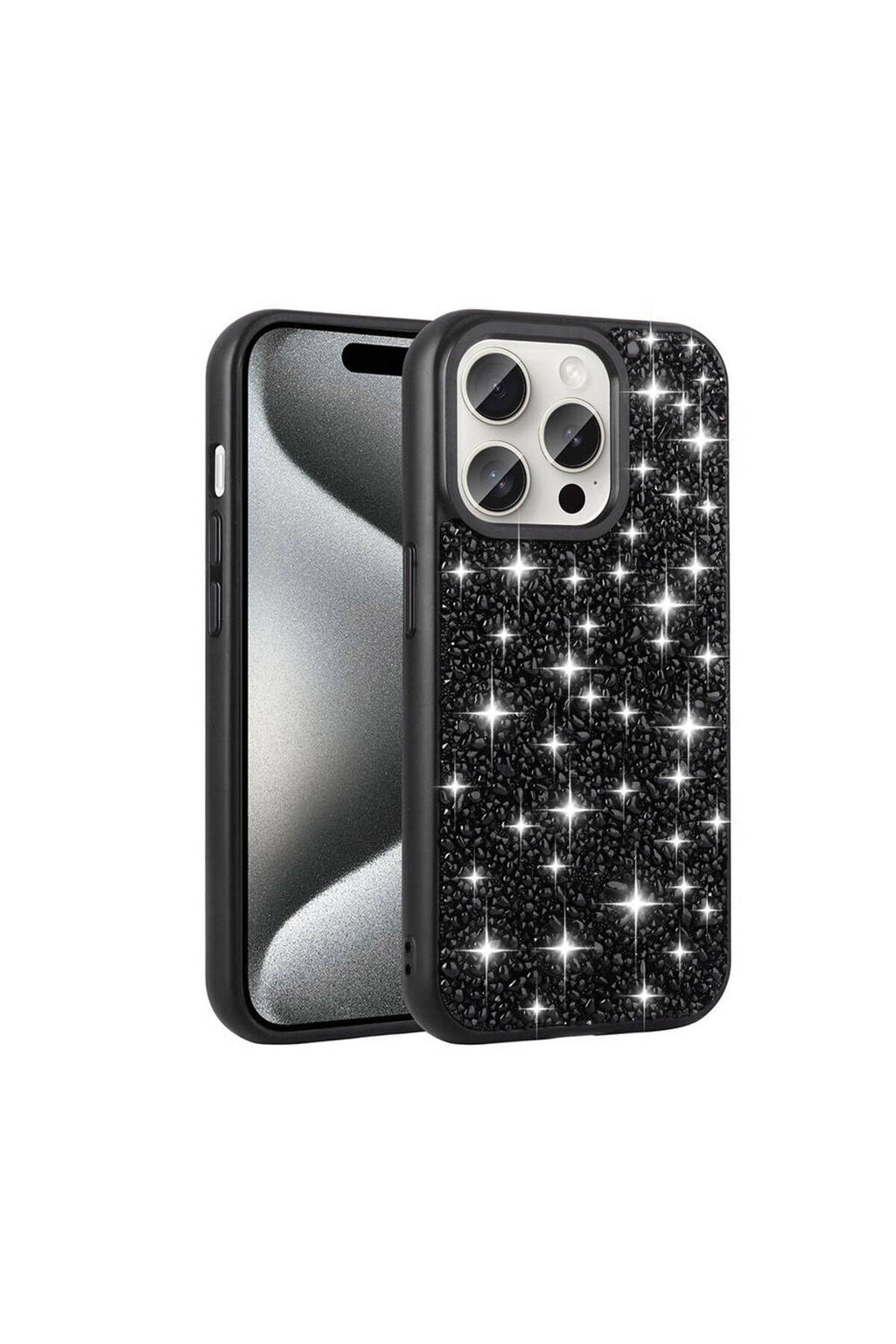 iPhone 15 Pro Kılıf Parlak Taşlı Tasarım Zore Linea Kapak - Lacivert