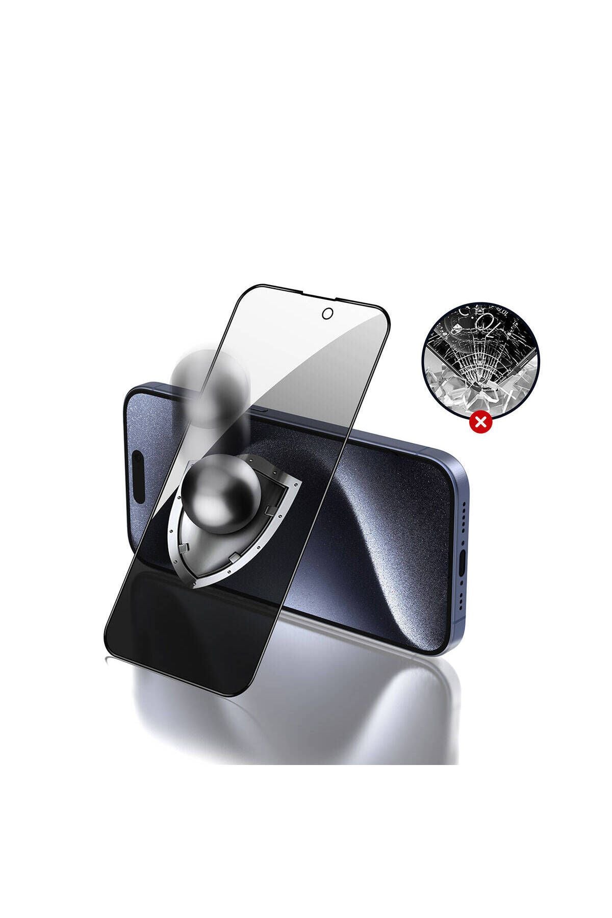 iPhone 15 Uyumlu Zore Rika Premium Privacy Temperli Cam Ekran Koruyucu