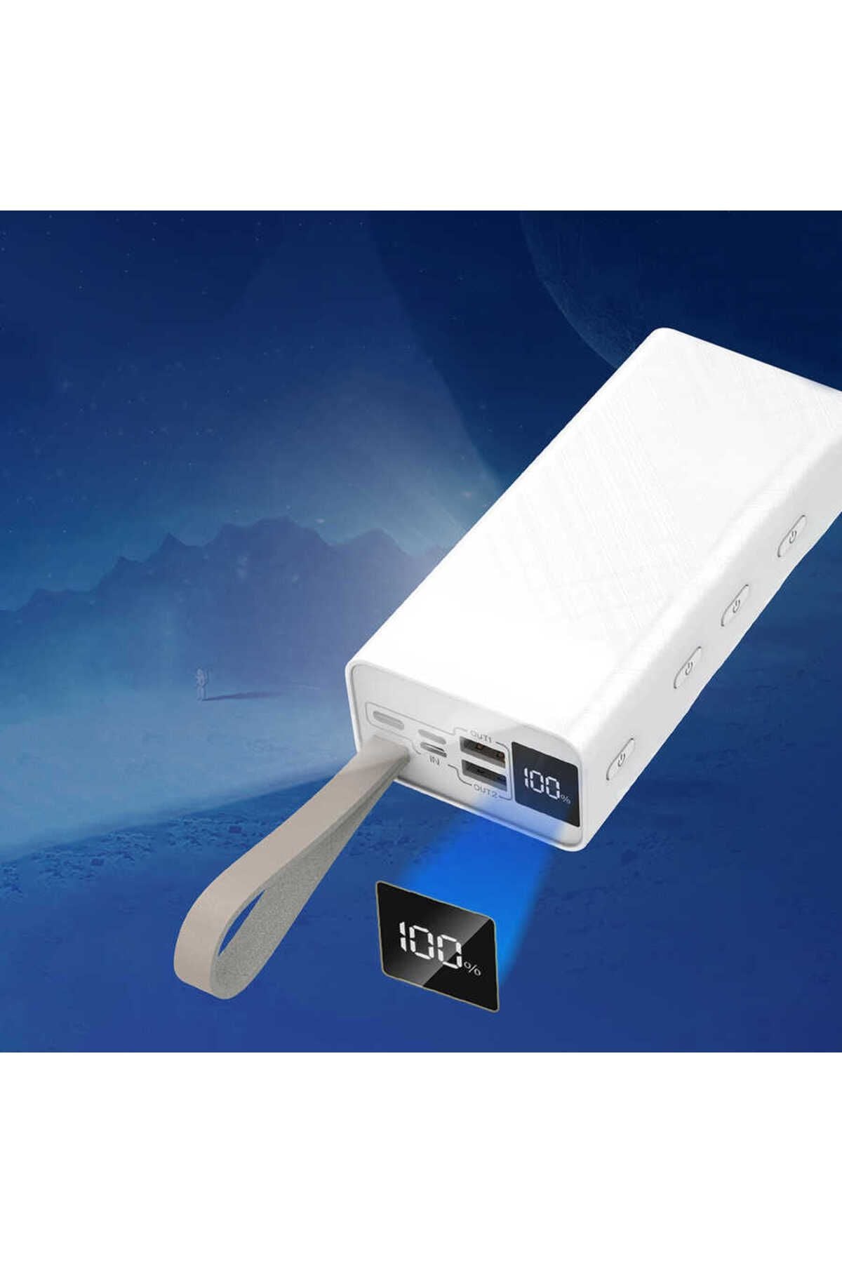 Zore B-30 Askılı Led Göstergeli Taşınabilir Powerbank 30000 mAh-Beyaz