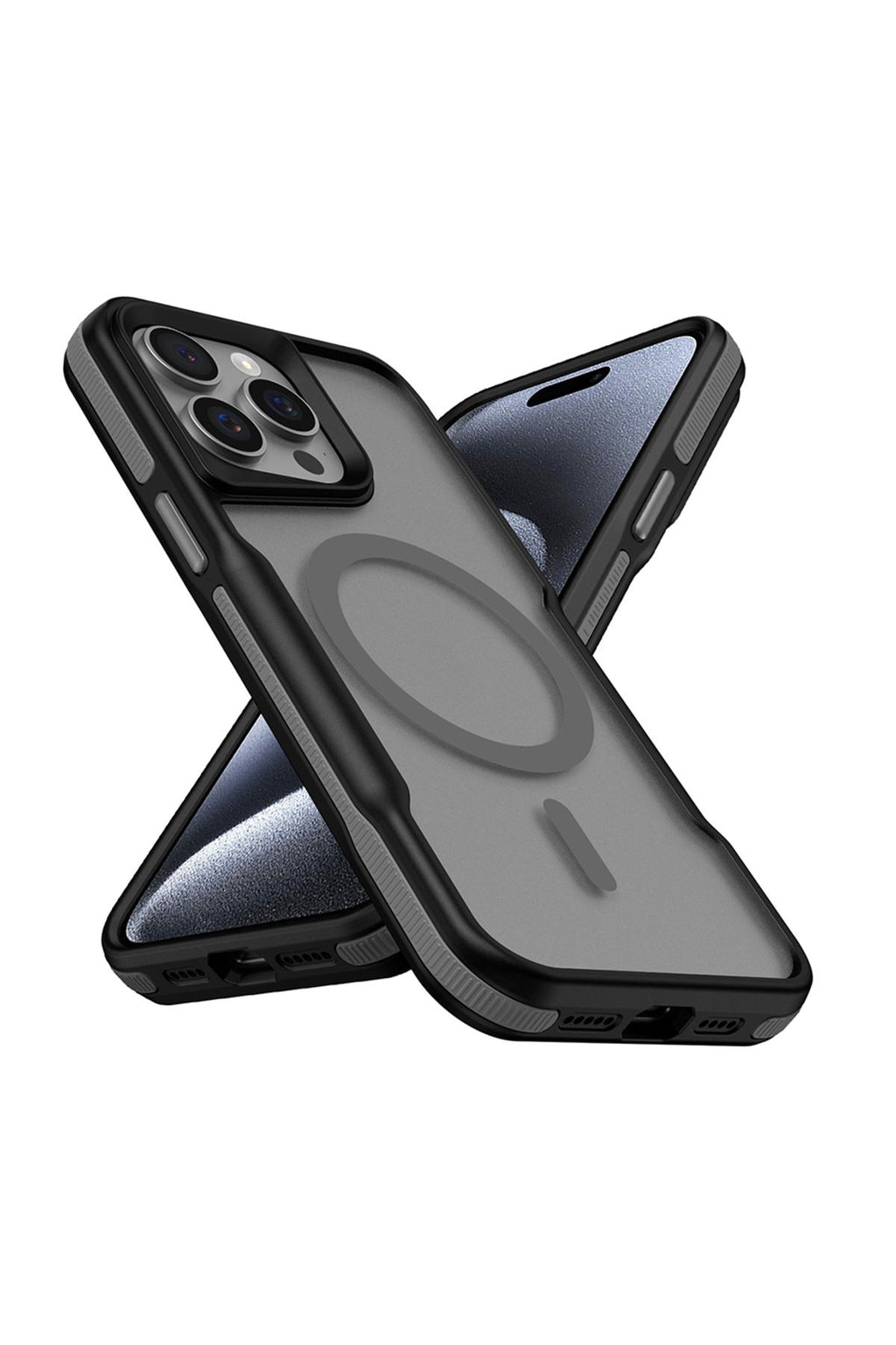 iPhone 15 Pro Max Uyumlu Magsafe Şarj Özellikli Renkli Kenar Airbag Şeritli Zore Lamer Kapak-Siyah