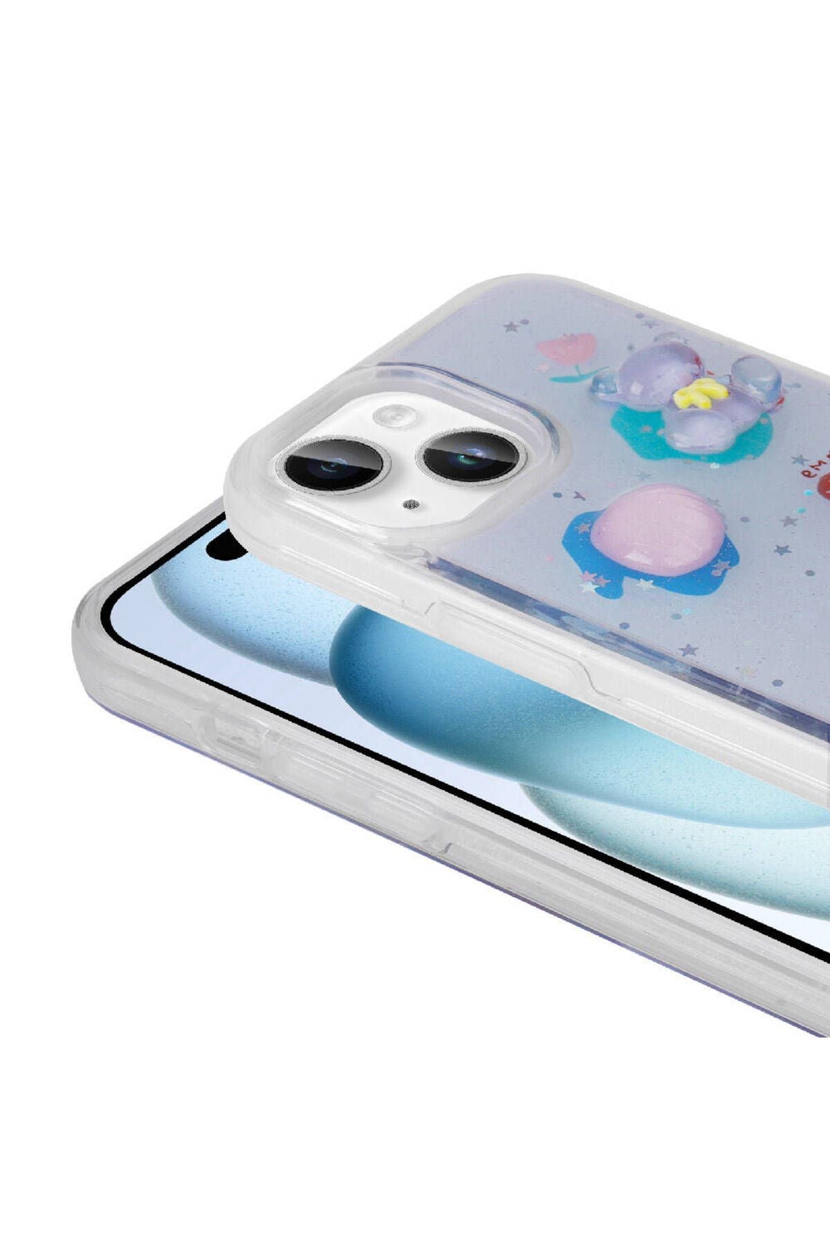 iPhone 15 Uyumlu Kabartma Figürlü Parlak Zore Minimini Silikon Kılıf-Kırmızı