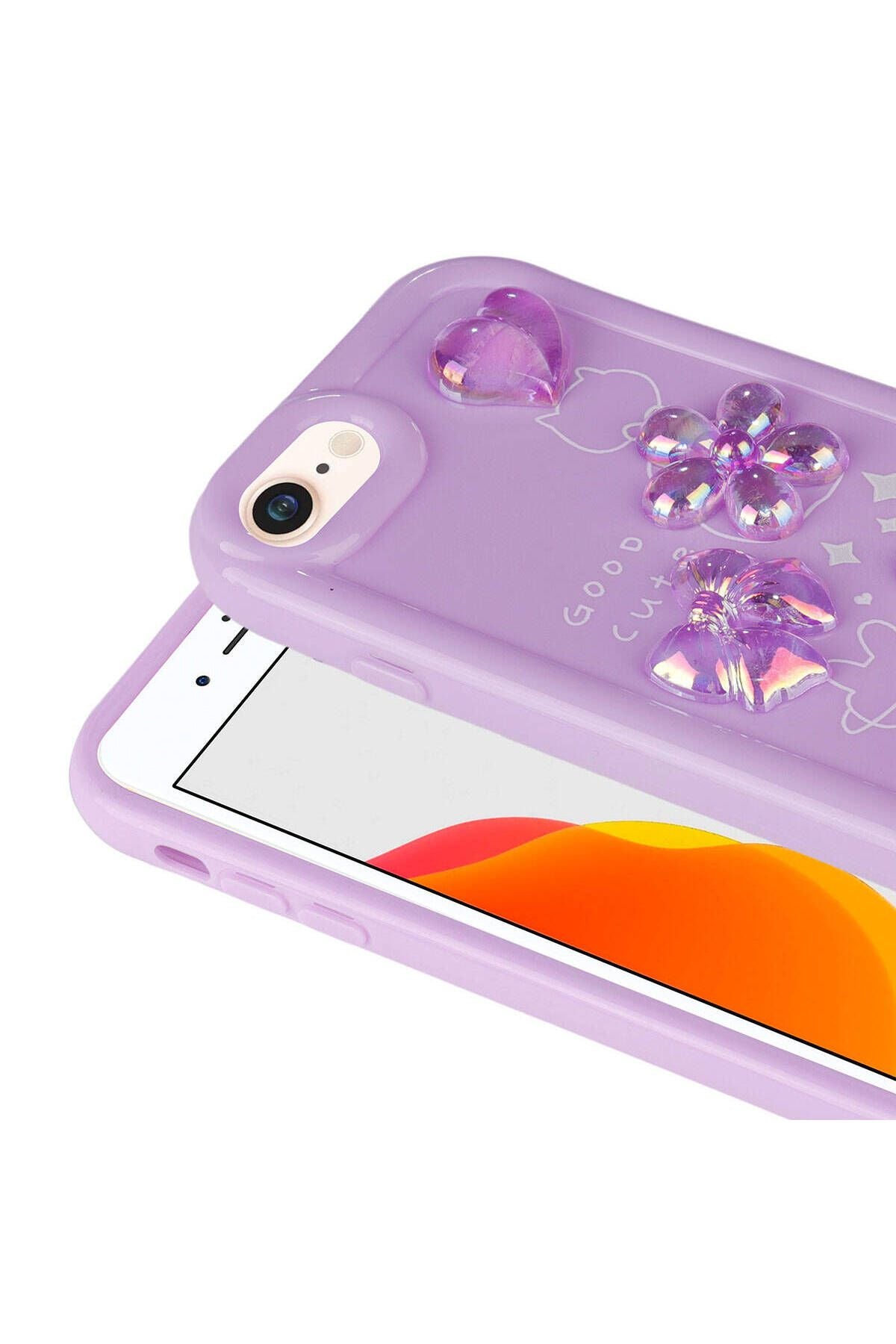 iPhone SE 2020 Kılıf Kabartma Figürlü Parlak Zore Toys Silikon Kapak - Pembe