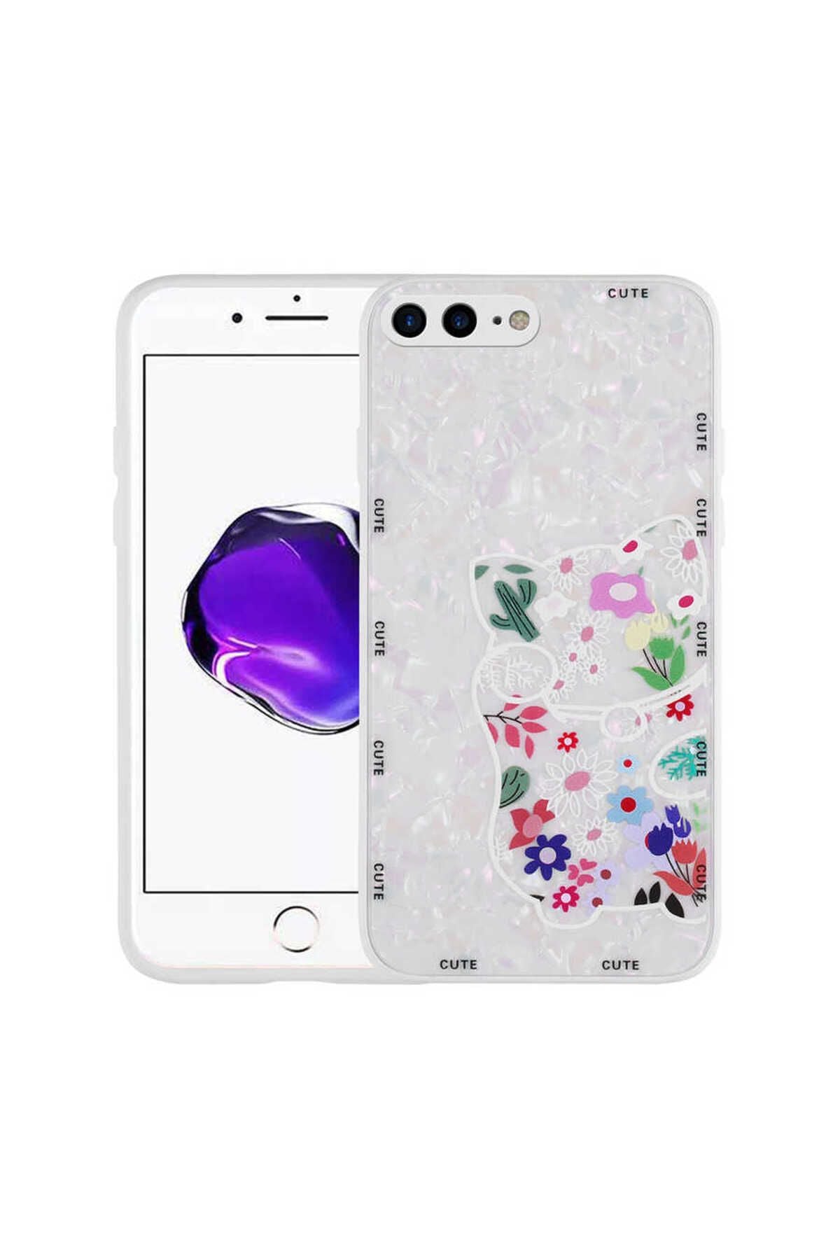 iPhone 8 Plus Kılıf Desenli Sert Silikon Zore Mumila Kapak - White Bear