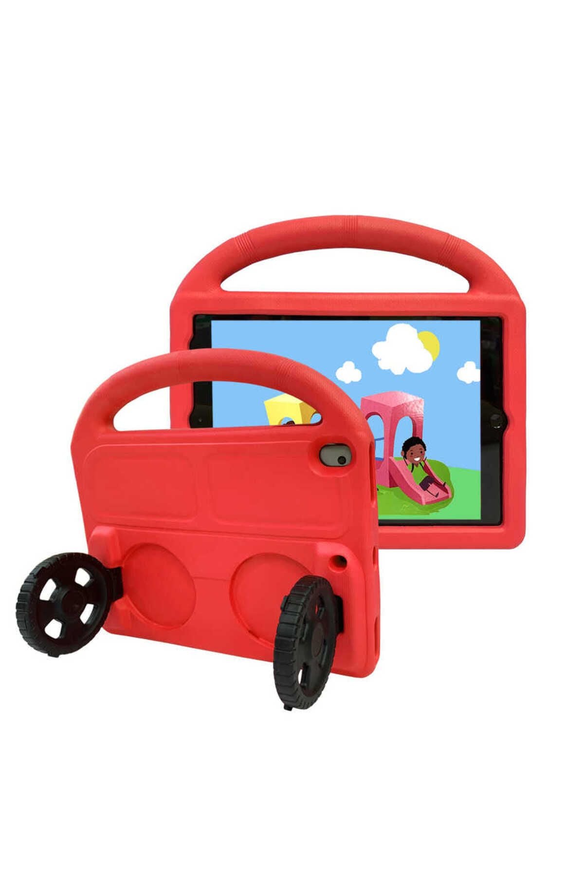 iPad 10.2 (8.Nesil)  Uyumlu Zore Wheel Car Tekerlek Standlı Tablet Eva Silikon Kılıf-Yeşil