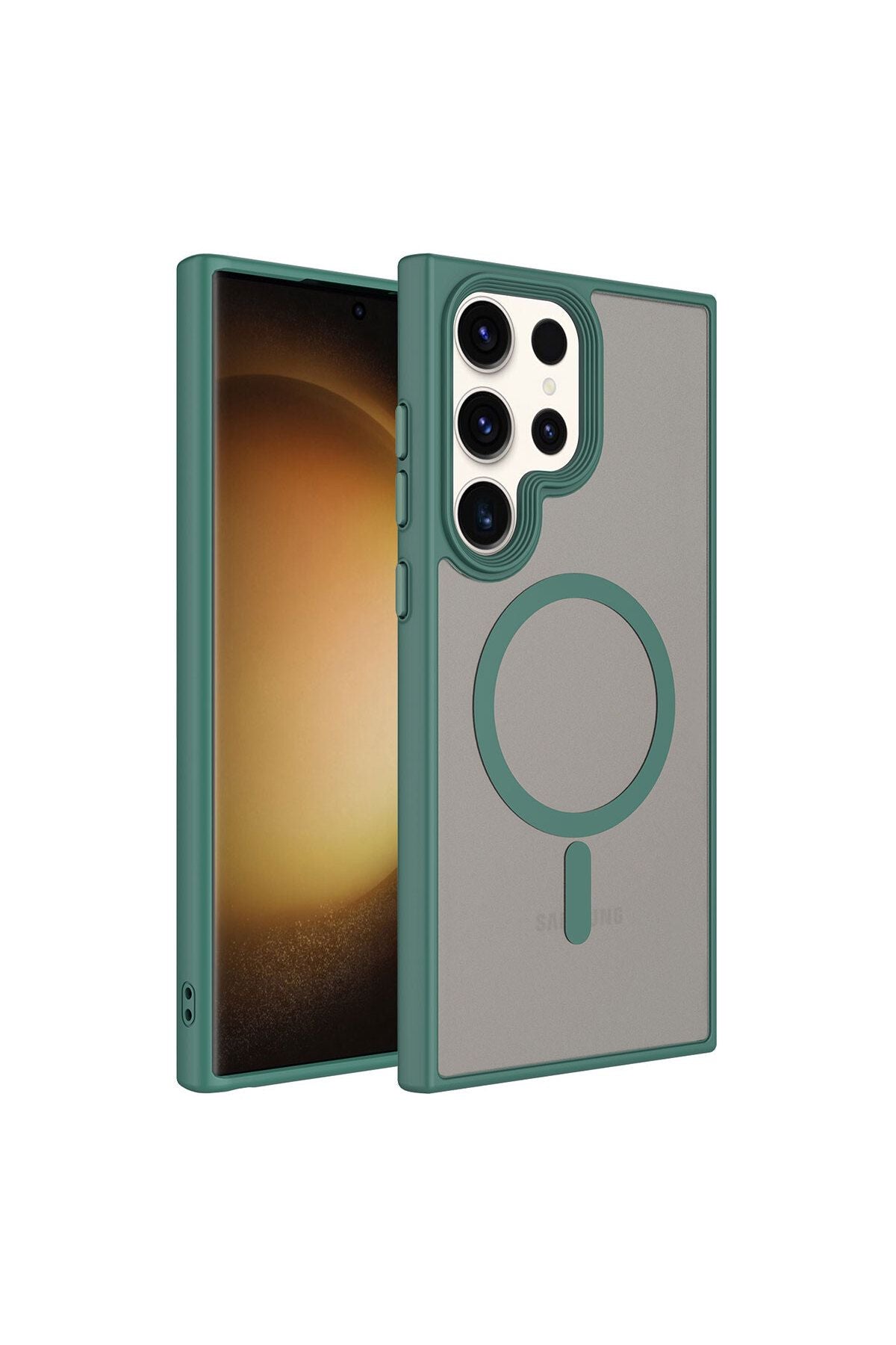 Galaxy S23 Ultra Uyumlu Mat Arka Yüzey Wireless Şarj Özellikli Zore Flet Magsafe Kılıf-Derin