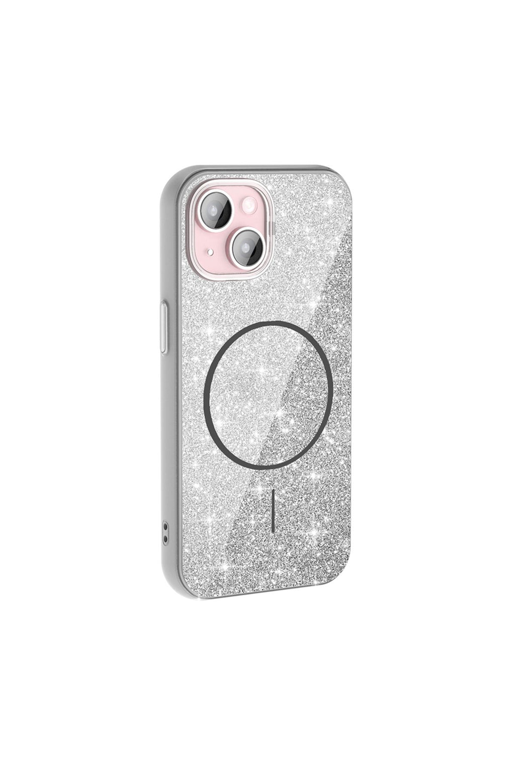 iPhone 15 Plus Kılıf Magsafe Şarj Özellikli Parlayan Simli Zore Okso Kapak - Pembe