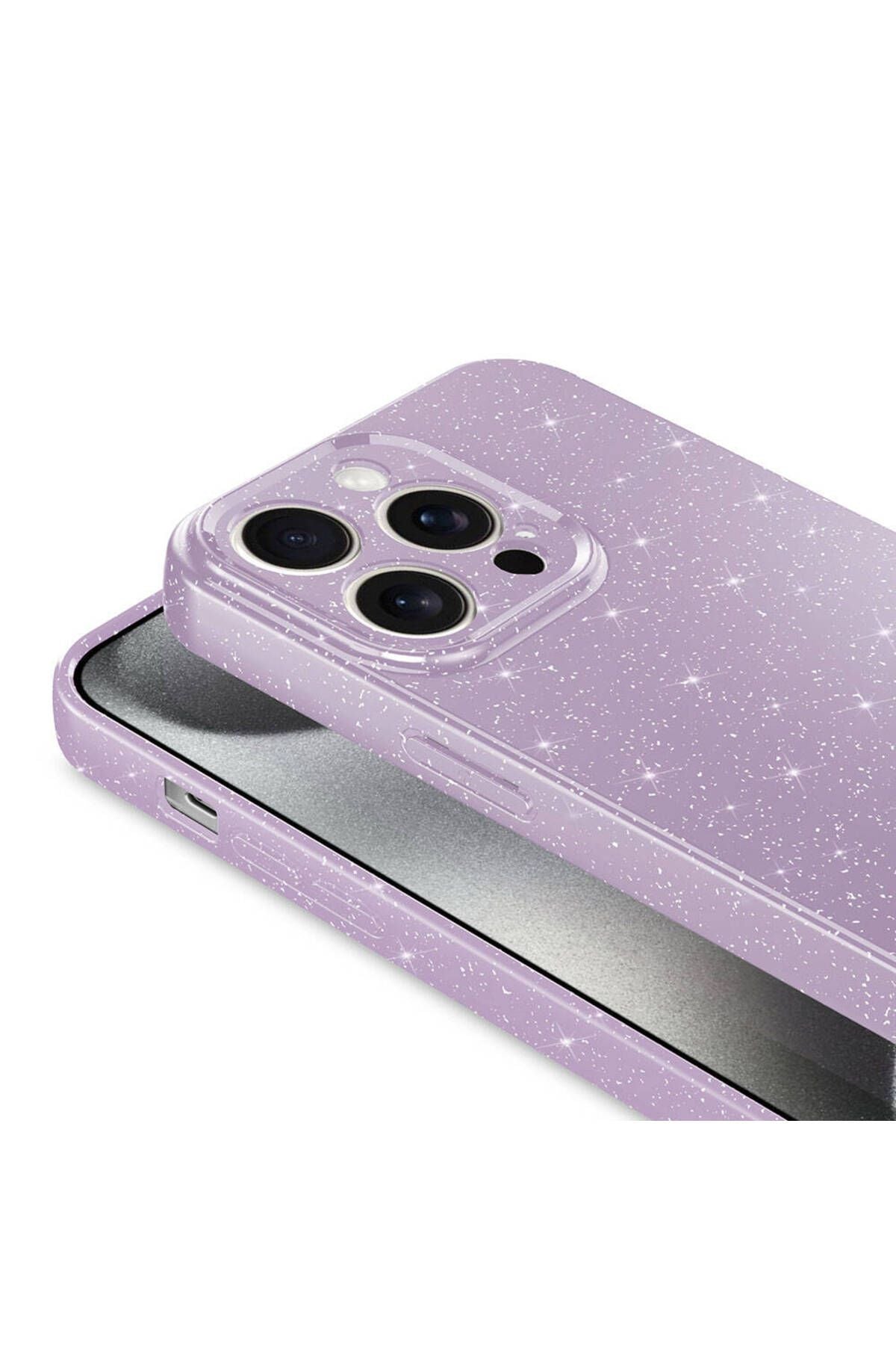 iPhone 15 Pro Uyumlu Kamera Korumalı Simli Lüks Zore Koton Kılıf-Pembe Koyu