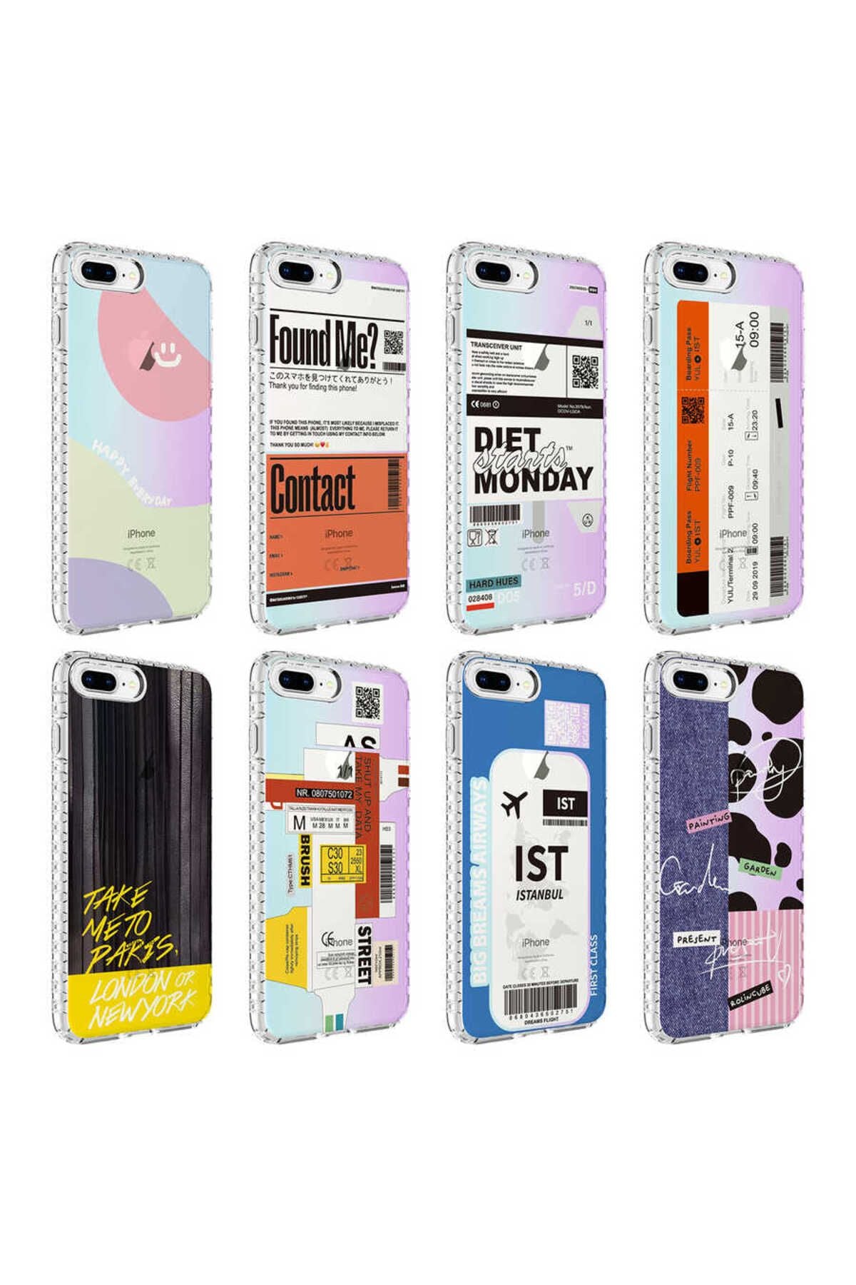 iPhone 8 Plus Kılıf Airbag Kenarlı Renkli Desenli Silikon Zore Elegans Kapak - NO5