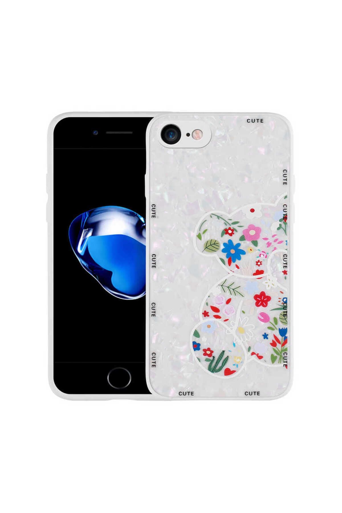 iPhone SE 2022 Uyumlu Desenli Sert Silikon Zore Mumila Kılıf-White Bear