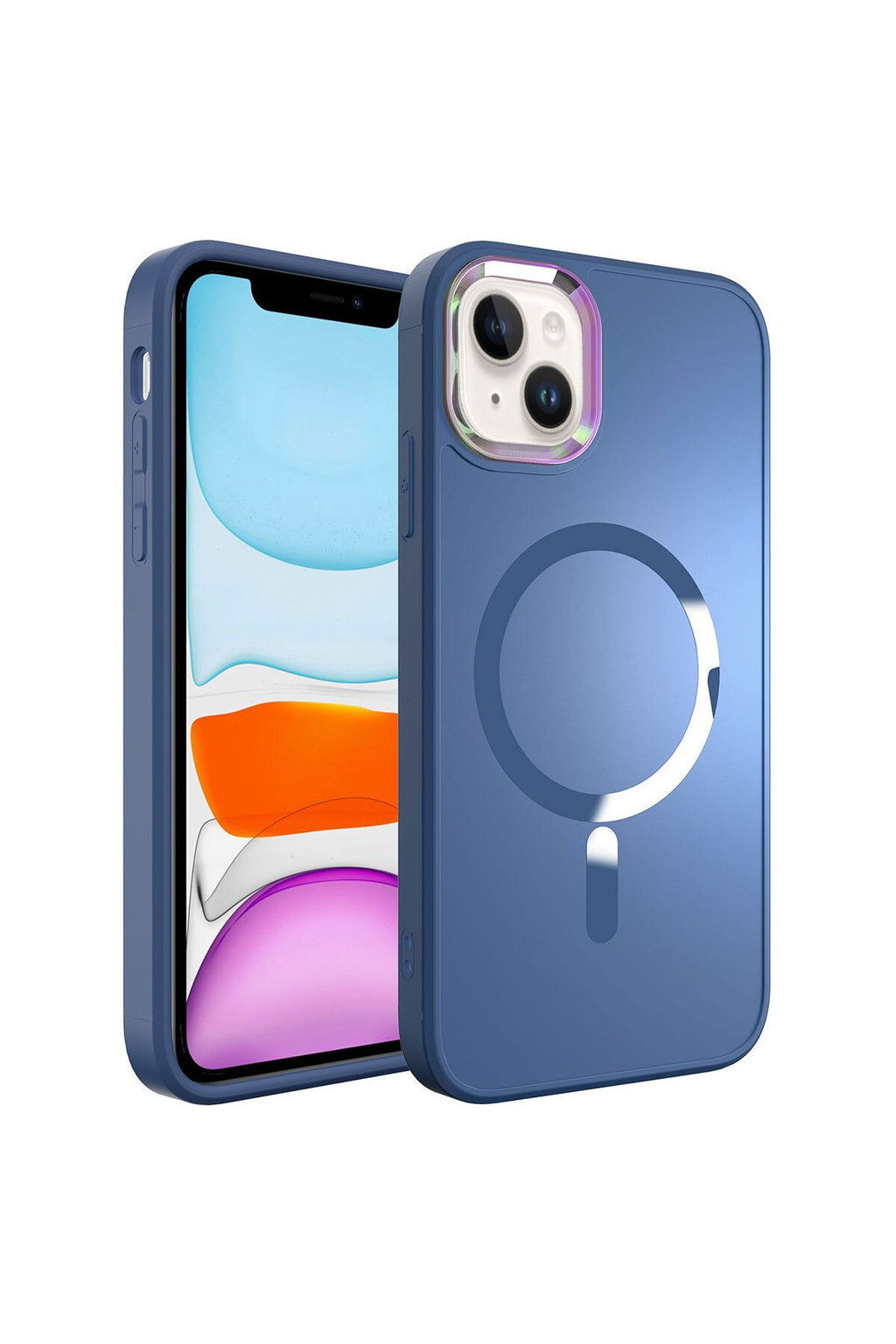 iPhone 14 Uyumlu Magsafe Wireless Şarj Özellikli CSK Zore Stil Kılıf-Sierra Mavi