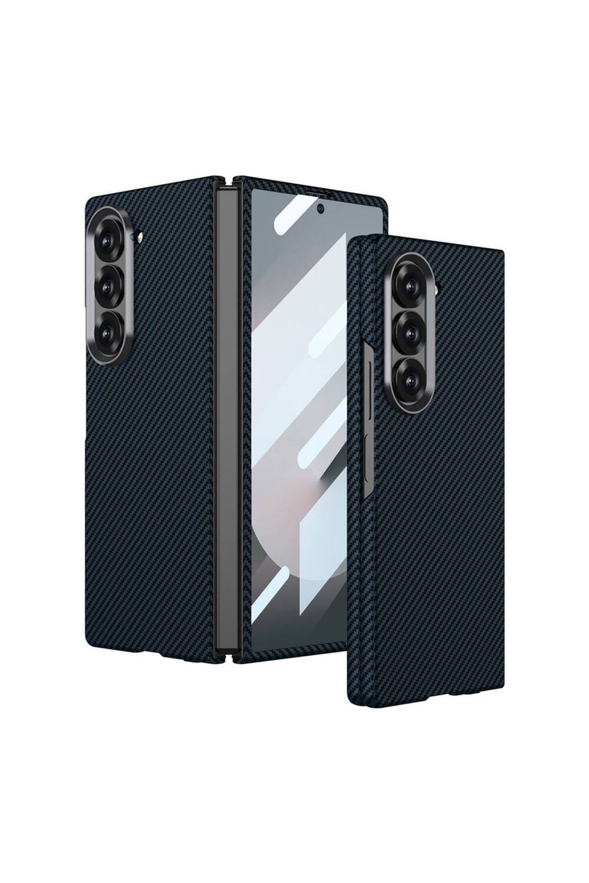 Galaxy Z Fold 6 Uyumlu Kamera Korumalı Karbon Fiber Tasarımlı Arka Yüzey Zore Kıpta Karbon Kapak