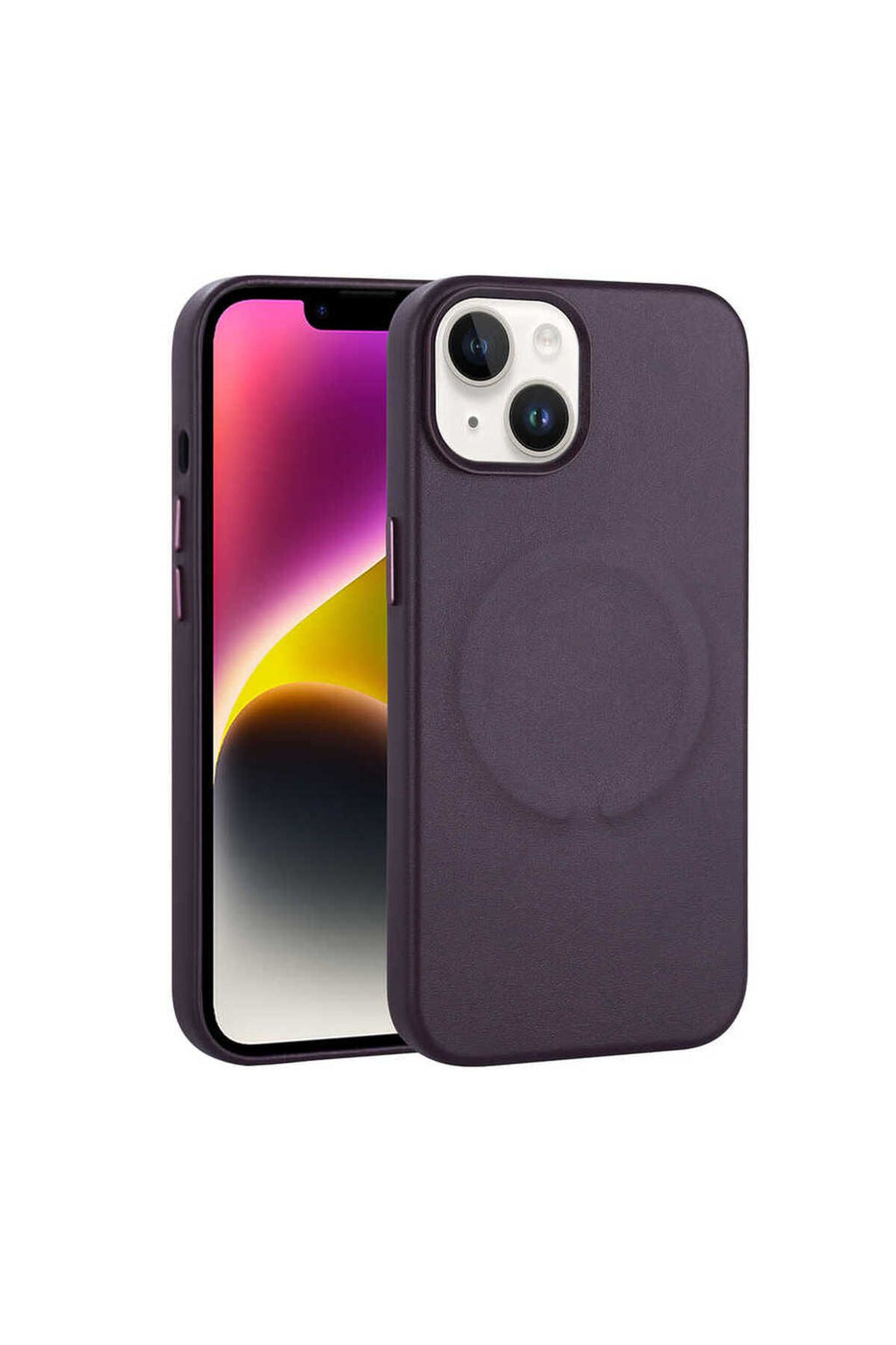 iPhone 14 Uyumlu PU Deri Magsafe Wireless Şarj Özellikli Zore Derix Kılıf-Derin Mor