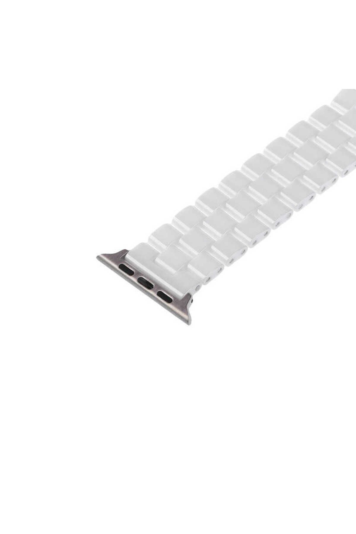 Watch Ultra 49mm Kordon Uyumlu KRD-15 Metal Strap Kayış CLO- Beyaz