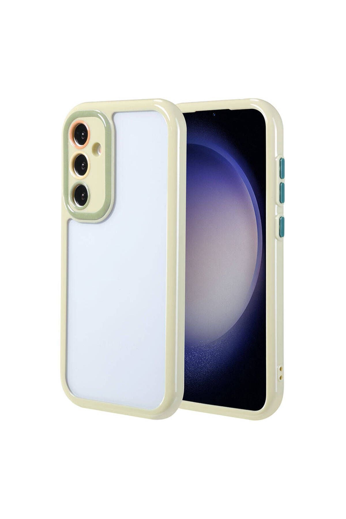 Galaxy S23 Kılıf Kamera Korumalı Renkli Kenar ve Çerçeve Tasarımlı Zore Vitamin Kapak-Yeşil