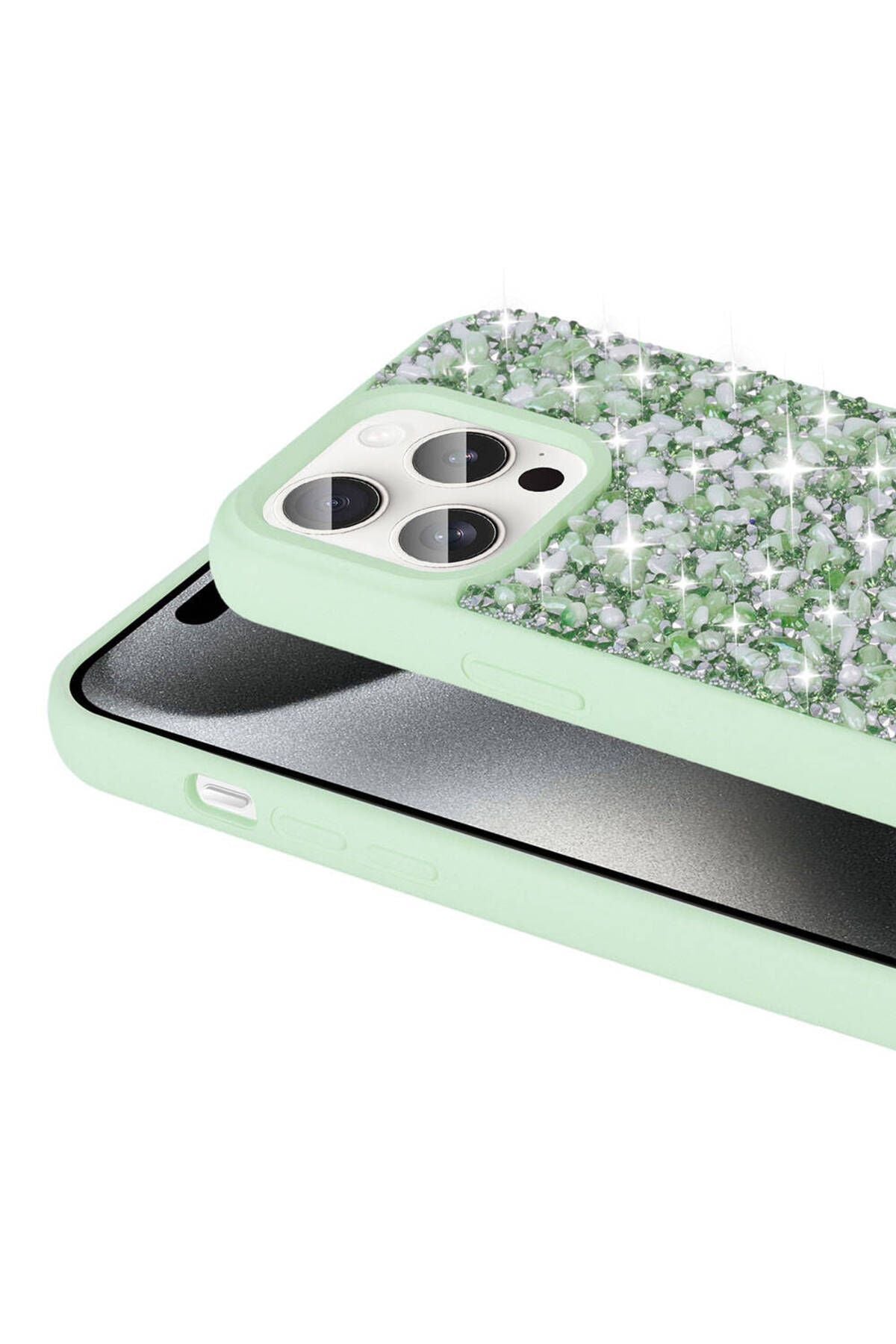 iPhone 15 Pro Max Uyumlu Parlak Taşlı Tasarım CSK Zore Linea Kılıf-Pembe