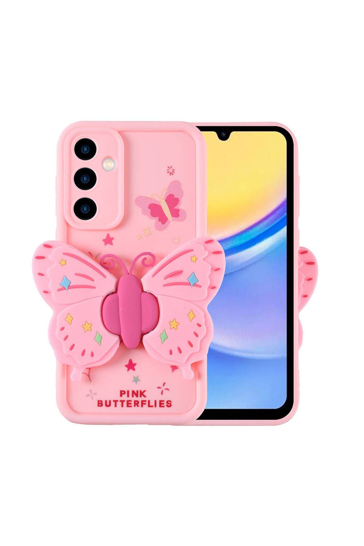 Galaxy A15 Kılıf Kamera Korumalı Figür Tasarımlı Zore Kapya Kapak - Pembe Açık