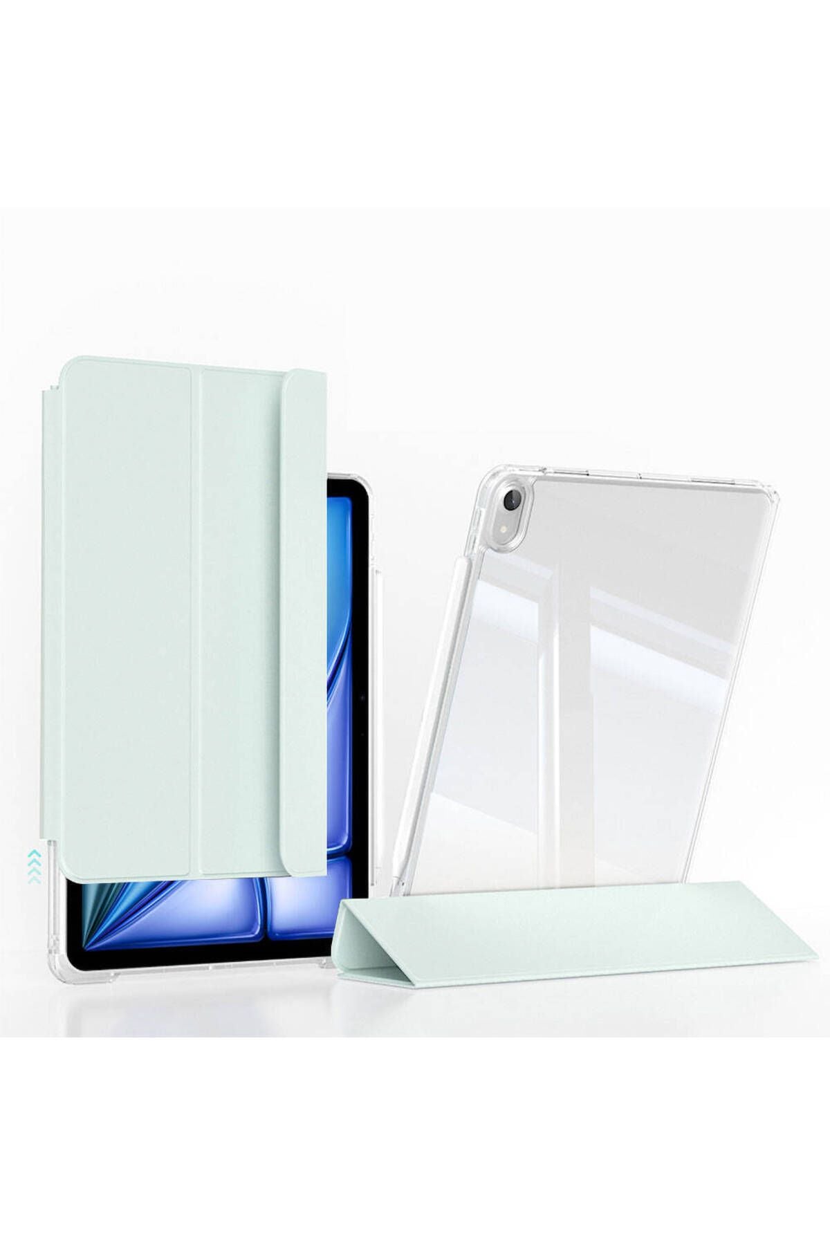 iPad Air 13 2024 Kılıf Magnetik Ayrılabilen AiHTTgli Uyumlu Zore Sliding Tablet Kılıfı-Açık Yeşil
