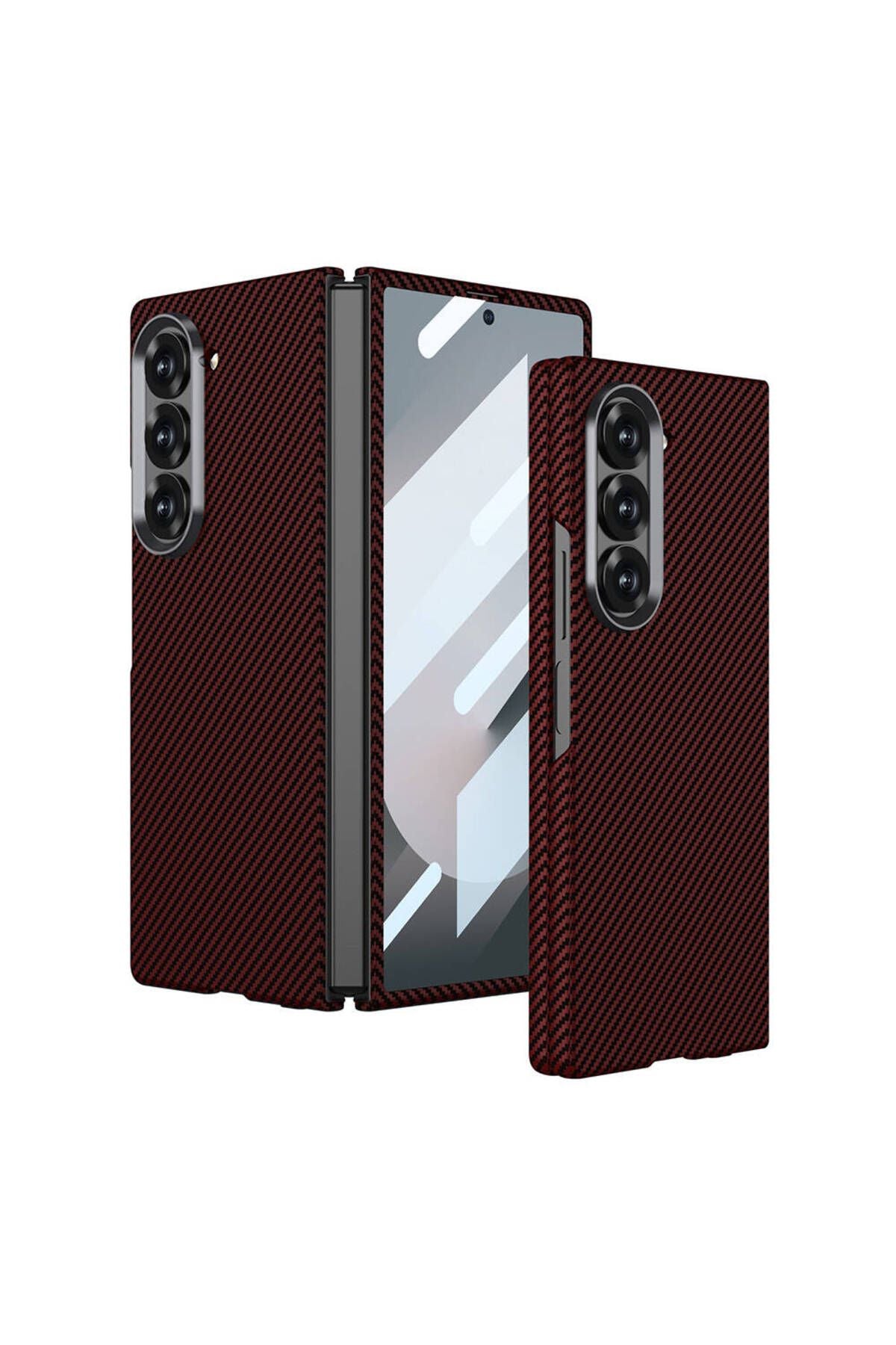 Galaxy Z Fold 6 Uyumlu Kamera Korumalı Karbon Fiber Tasarımlı Arka Yüzey Zore Kıpta Karbon Kapak