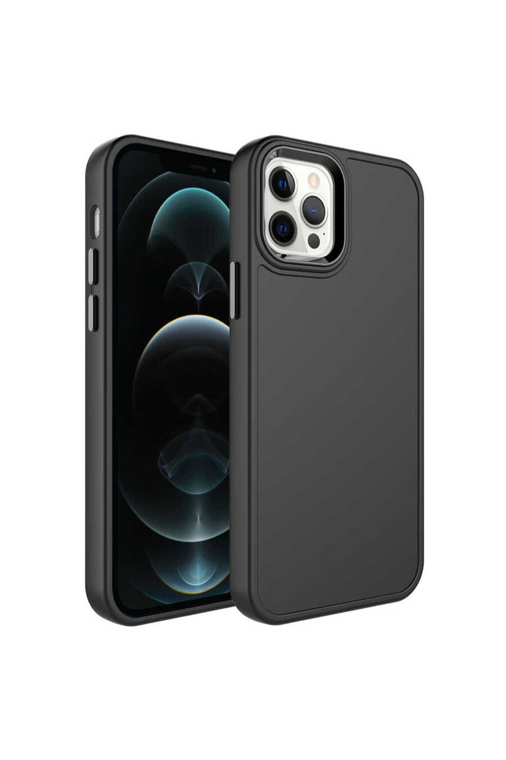 iPhone 14 Pro Uyumlu Metal Çerçeve ve Buton Tasarımlı Sert Zore Botox Kılıf-Siyah