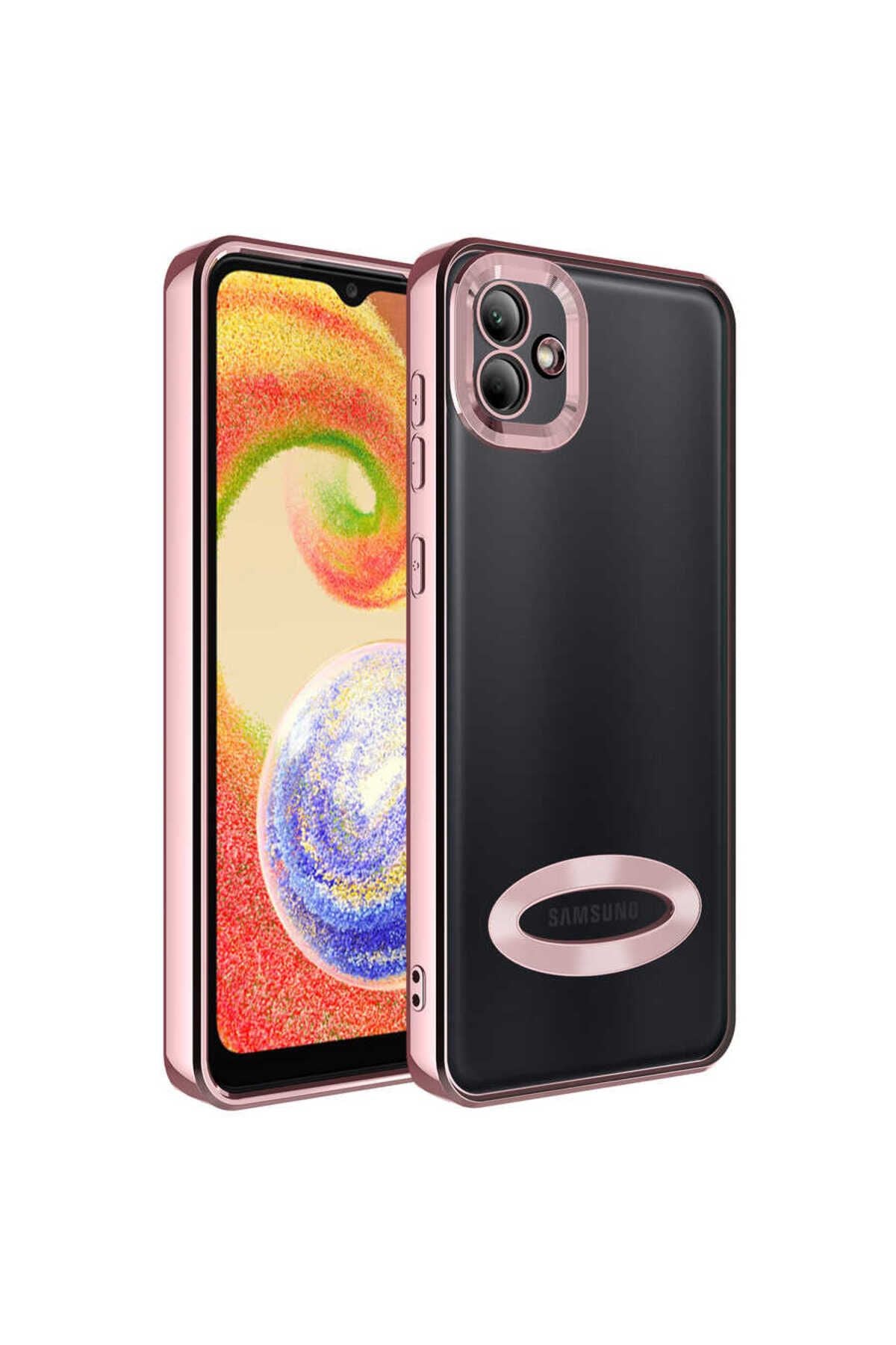 Galaxy A03 Kılıf Kamera Korumalı Logo Gösteren Zore Omega Kapak - Rose Gold
