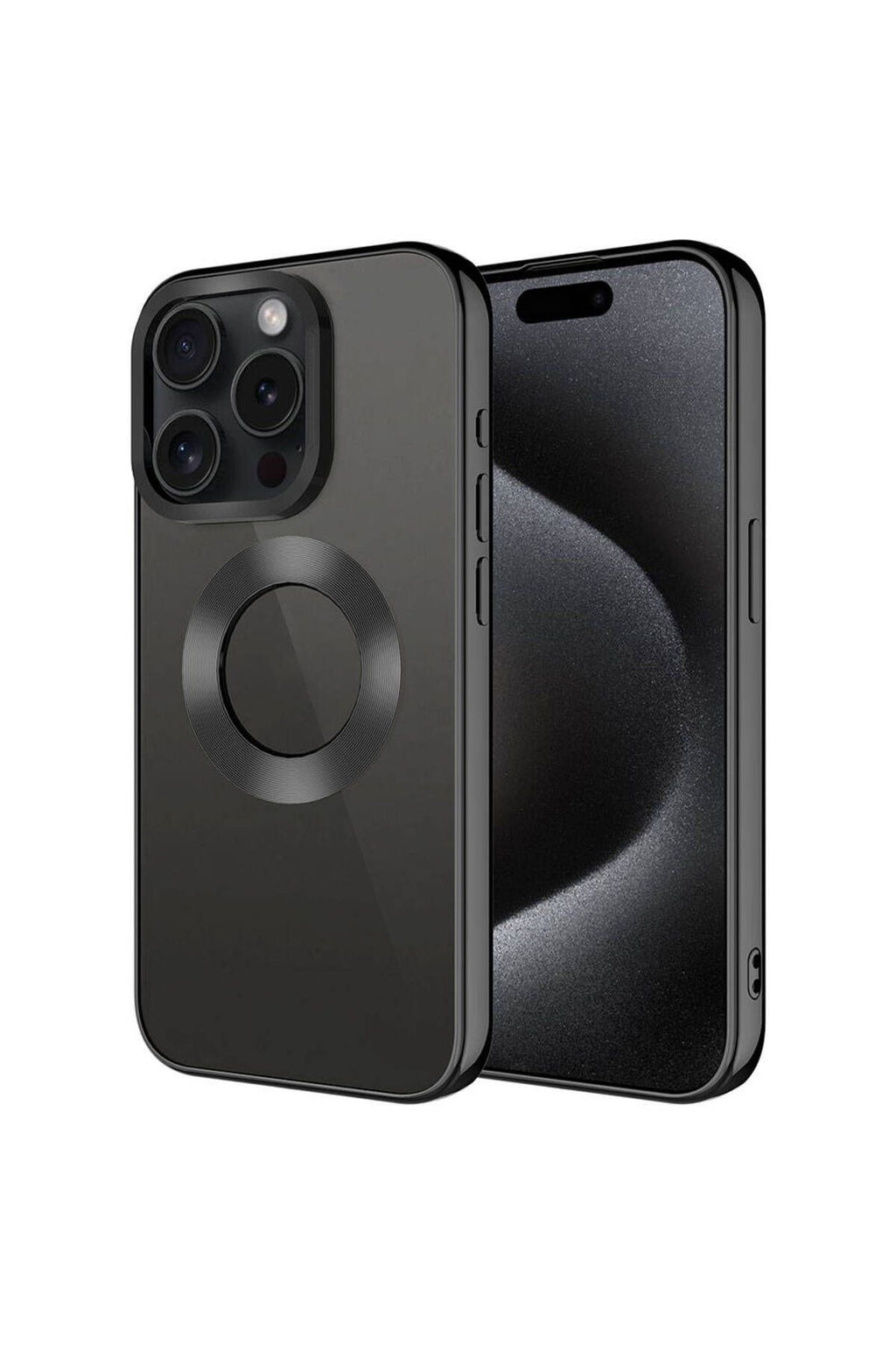 iPhone 15 Pro Uyumlu Tek Kamera Çerçeveli Logo Gösteren Zore Omega Kılıf-Siyah