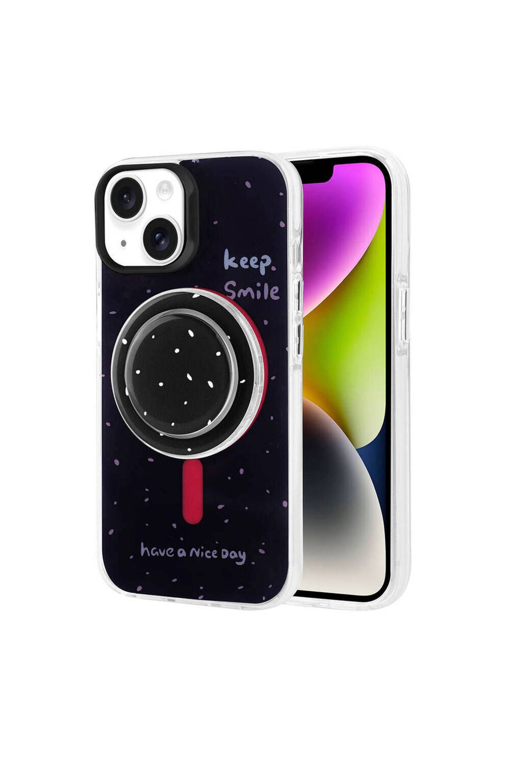 iPhone 14 Zore Magsafe Şarj Özellikli Tak-Çıkar Pop Soketli Zore Tiktok Kılıf-Siyah