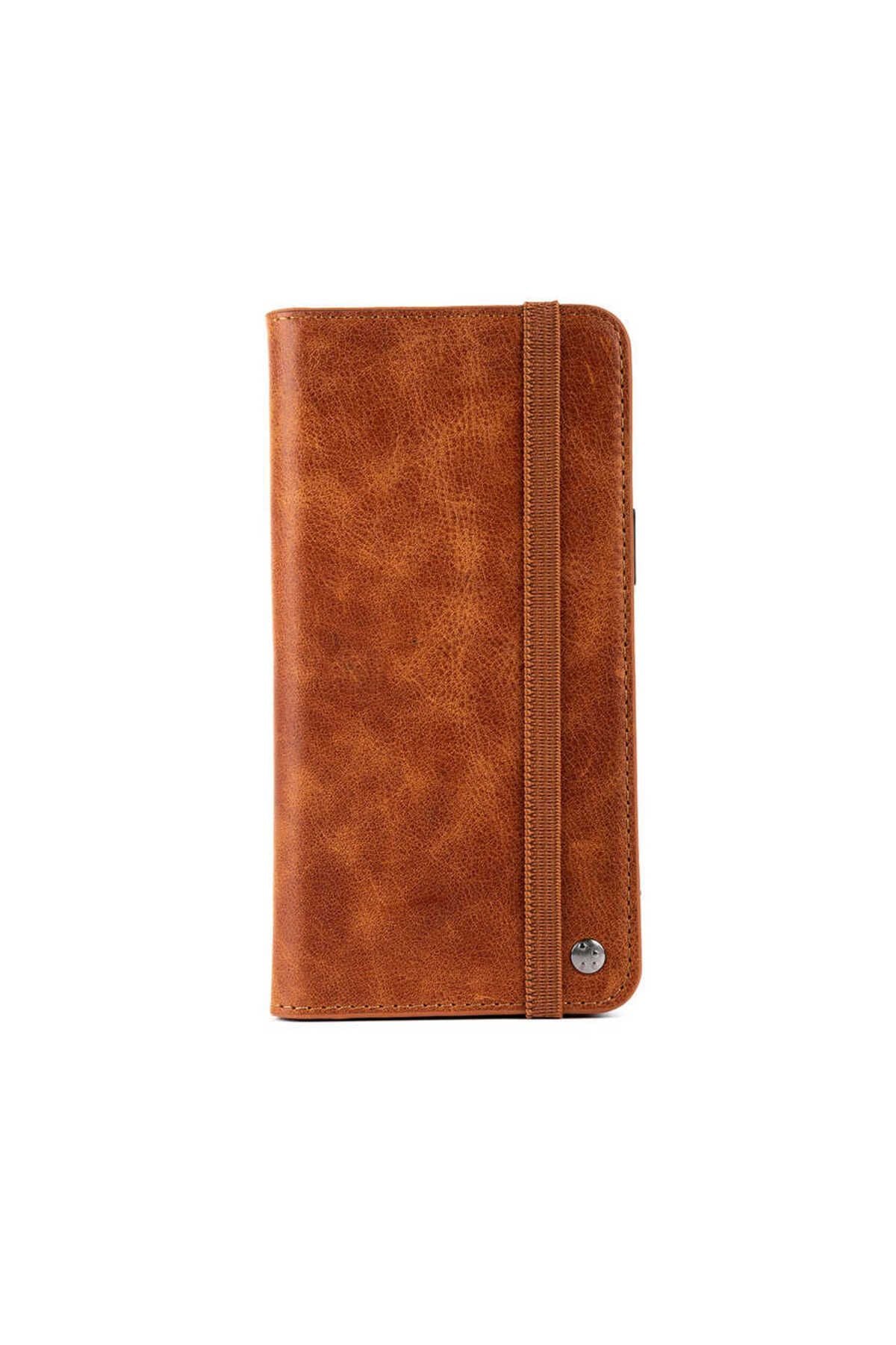 iPhone 8 Kılıf Hakiki Deri Multi Cüzdan Kılıf - Taba