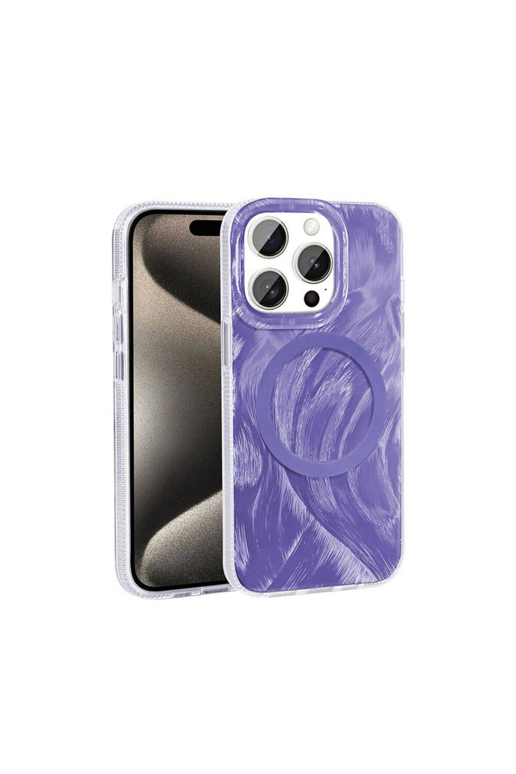 iPhone 15 Pro Max Kılıf Magsafe Şarj Özellikli Fırça Boya Desenli Zore Palet Kapak - Pembe