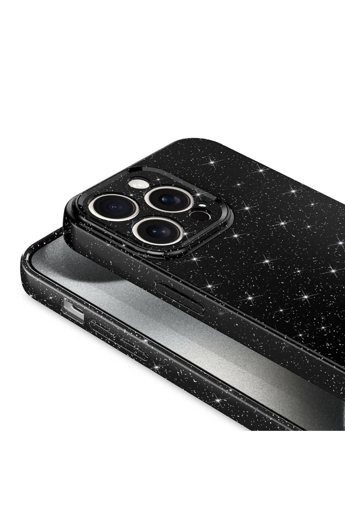 iPhone 15 Pro Uyumlu Kamera Korumalı Simli Lüks Zore Koton Kılıf-Mor