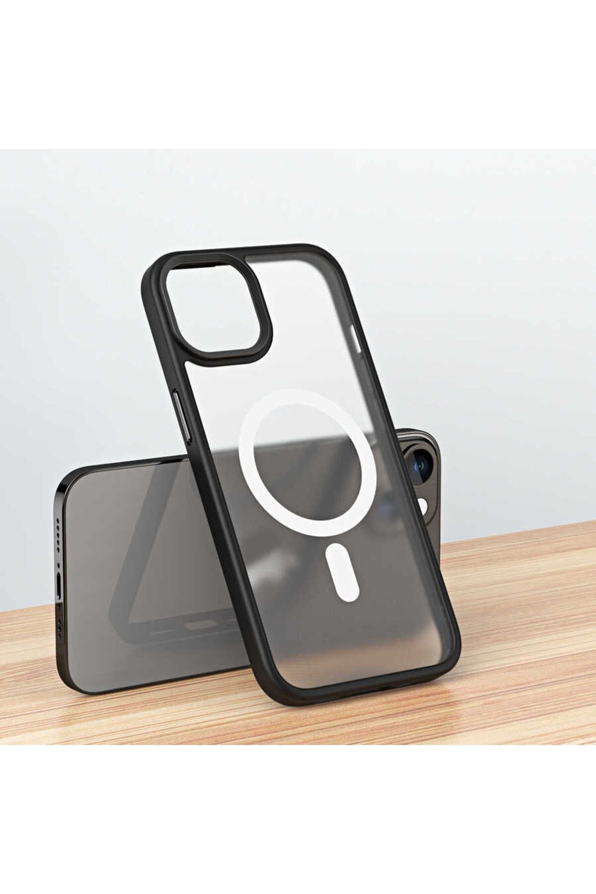 iPhone 14 Uyumlu Wireless Şarj Özellikli Zore Hibrit Magsafe Kılıf-Gri