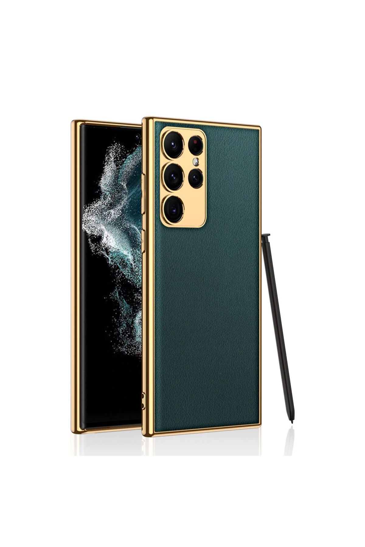 Galaxy S23 Ultra Uyumlu Deri Görünümlü Kenarları Elektroplating Kaplama Zore Fizyon Kılıf-Ko