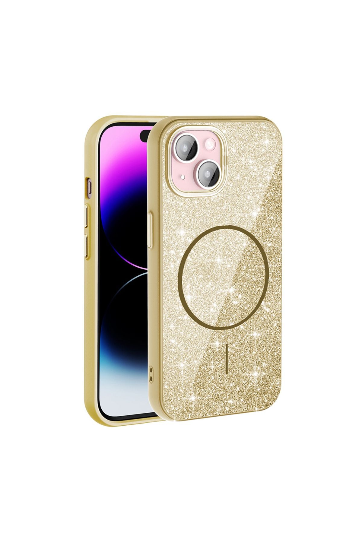 iPhone 15 Kılıf Magsafe Şarj Özellikli Parlayan Simli Zore Okso Kapak - Beyaz