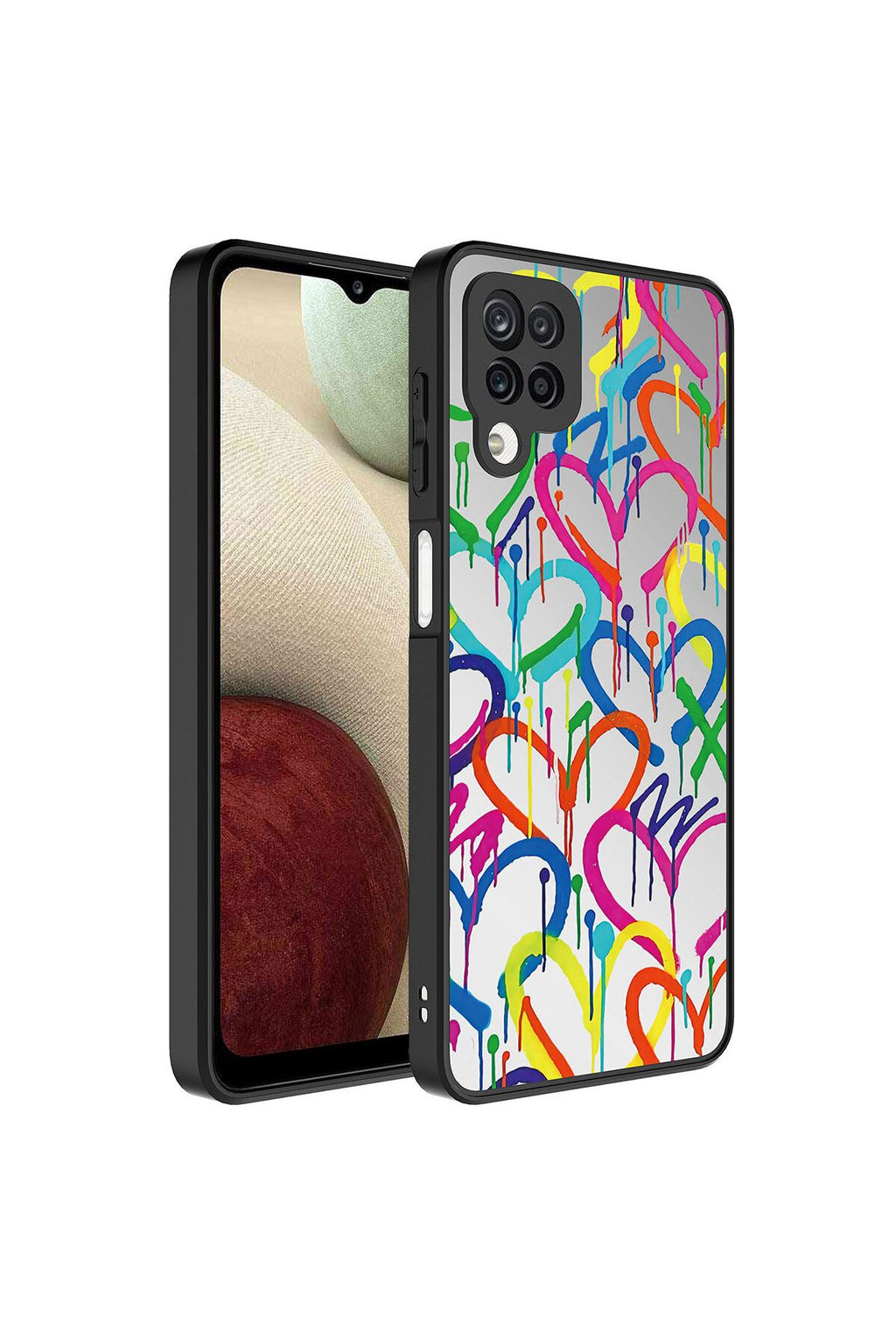 Galaxy A12 Kılıf Aynalı Desenli Kamera Korumalı Parlak Zore Mirror Kapak - Kalp
