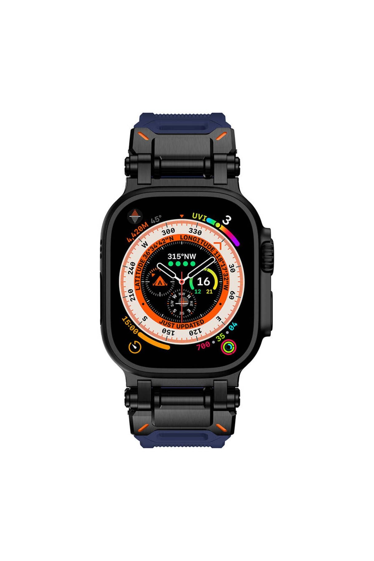 Watch Ultra 49mm CLO- KRD-101 Titanyum Metal Başlıklı Silikon Kordon-Siyah